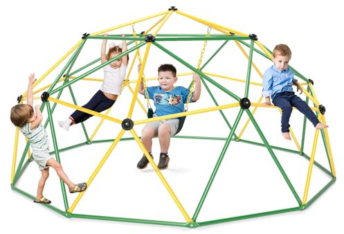 COSTWAY Cupola di Arrampicata con Altalena, Struttura per Arrampicata per Interno ed Esterno con Portata di 363 kg, Parco Giochi per Bambini da 3 a 10 Anni (Verde)