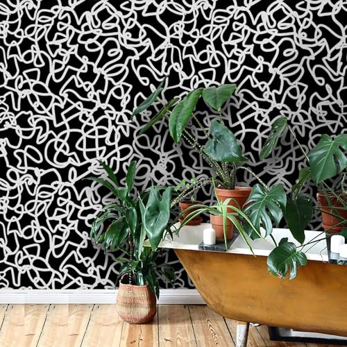 Ismoon 17.3x590 Peel and Stick Wallpaper Black and White Contact Paper Black Modern Striped Removable Self-Adhesive Wall Paper Renter Friendly Wallpaper for Bathroom Bedroom Cabinets Decor Vinyl
