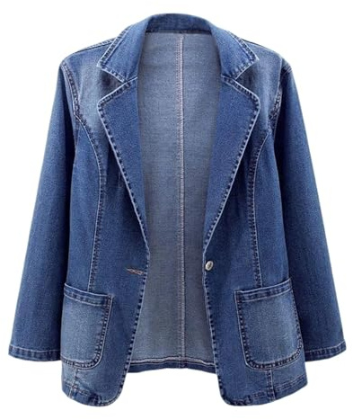 Generisch Veste en jean pour femme - Manches longues - Manteau décontracté pour le quotidien et les trajets - Coupe ajustée - Boutonnière sur le devant - Détail ouvert