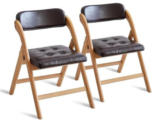 Hopfällbara stoppade matstolar set med 2 78 cm stapelbara trästolar för vardagsrum och matsal extra sittplatser brun