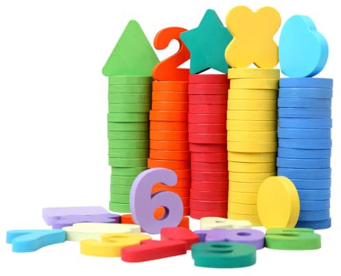 Sszxmy 100 st färgglada mönsterblock, multiforms manipulationsleksaker | Matematiska läromedel, Träklossar i olika former