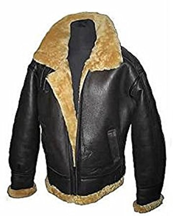 Men's B3 Shearling Sheepskin World War 2 Bomber Leather Flying Aviator Jacket (Large)