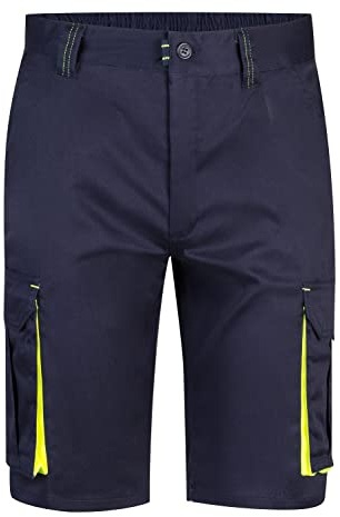 VELILLA 103010S; Bermudas Stretch Bicolor Multibolsillos; Color Azul Marino y Amarillo Flúor; Talla 52