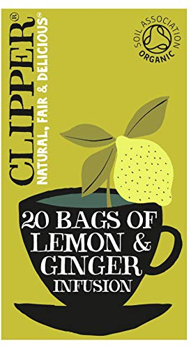 Clipper Organic Lemon & Ginger Tea Bags | 120 Teabag Sachets (6x Boxes of 20) | Bulk Buy, Home & Catering | Caffeine-Free Herbal Tea Bags | Eco-Conscious, Natural, Unbleached & Biodegradable