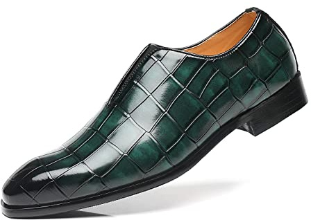 Mens Loafer Shoes Slip On Dress Casual Shoes Driving Prom Party Wedding Business Smoking Slippers Green 8.5 US