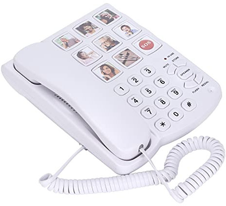 Kudoo Teléfono con Cable, Teléfono Fijo con Foto Marcación Manos Libres, Teléfono De Botones Grandes con Marcación Rápida De Un Toque Y 9 Botones Fotos Teléfono Emergencia SOS para Personas Mayores