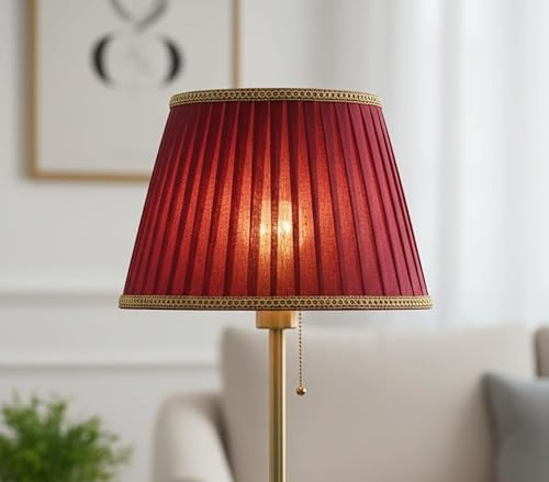 Paralume plissè in organza rosso-bordeaux con cordoncino color oro classico per lampadari, lumi, appliques lavorato a mano D25cm