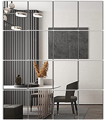 Delma Lot de 16 Carreaux de Miroir de Salle de Sport à Domicile, 35,6 x 30,5 cm en Verre sans Cadre, Grand Miroir Mural pour Salle de Sport à Domicile, Chambre, Porte, Salle de Bain