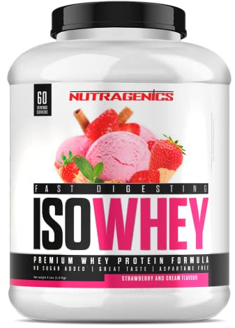 Nutragenics ISOWHEY Protein - 1,8 kg - Proteine Musculation - Proteine Whey Isolate - Proteine poudre - Whey proteine - Whey Protein - Whey Protein Isolate - Protéines whey (1,8 kg, Fraise et crème)