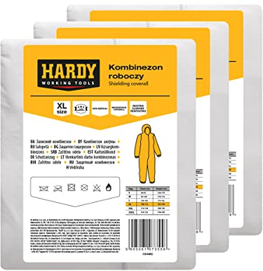 HARDY Combinaison de Peinture Jetable en Matériau Microporeux Catégorie III Vêtements de Protection pour la Santé et la Sécurité Les Travaux de Réparation et de Construction 3 Pièces Taille XL
