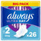 Always Ultra Serviettes Hygiéniques, Taille 2, Long, 26 Serviettes Avec Ailettes, Flux Modérés Jour, Max Confort, Super Absorbantes et Ultra Fines