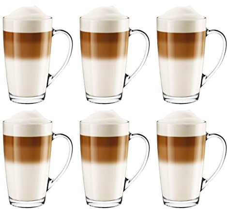 Glasmark Krosno Latte Macchiato Gläser Cappuccino 6er Set Teegläser- Mit Henkel Dessertgläser Wassergläser Kaffeegläser Glühweingläser Eiskaffee- Glühweintassen Groggläser 6x 400 ml