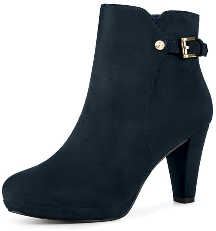 Allegra K Stivaletti da donna con plateau e cerniera laterale con tacco, blu navy, 38.5 EU