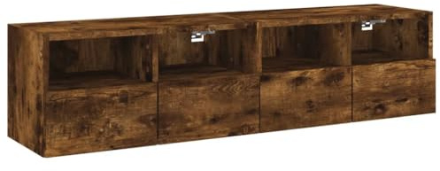 vidaXL TV Wall Cabinets 2 pcs, Floating TV Unit for Living Room, Wall Mounted TV Cabinet with Storage, Modern Style, Smoked Oak Engineered Wood