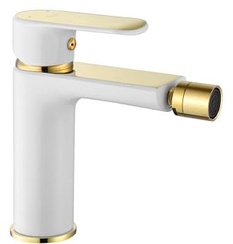 Rea ROBINET DE BIDET BLOOM WHITE GOLD Mitigeur monocommande en Laiton pour WC Toilette Salle de Bain (Blanc/Or)