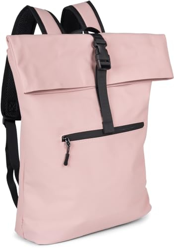 styleBREAKER Vattentät rolltop-ryggsäck,Rosa | 39x44x12 cm huvudfack med dragkedja och spänne, vadderat fack för 15,6 laptop. Justerbara axelremmar 45-90 cm.