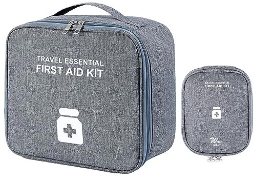 BAHJKASD Erste-Hilfe-Set, große Kapazität, tragbare Pflegetasche, Reise-Apothekentasche für Zuhause, Büro, Outdoor, tragbar, große Kapazität, 2 Stück, grau