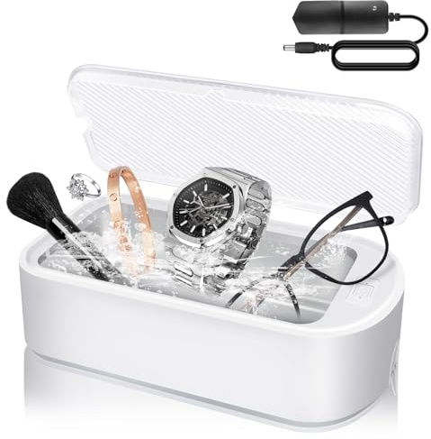 Ultrasonic Cleaner Jewellery Cleaner 48 kHz with 650 ML Stainless Steel Tank, Lightweight Ultrasonic Cleaner 2 Time Setting for 5/10 Minutes Cleaning, for Glasses, Necklace, Watch