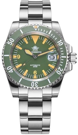 ADDIESDIVE automatisk diver klocka herr retro stil frostad keramisk bezel vattentät 200M NH35A syntetisk safir, Vintage grön, armband