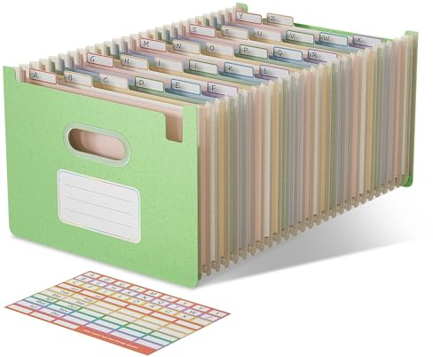 EcoStash Dokumentmapp A4 26 fack, vetestrå fläktmapp sorteringsmapp färgglad mapp organizer, dragspelsmapp, upprätt och öppen upptill, BPA-fri, tillbaka till naturen, hälsosamt liv – mintgrön