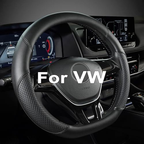 GIANT PANDA D-Form Lenkradbezug aus PU-Leder, maßgeschneidert und kompatibel mit VW kompatibel mit Volkswagen D Form Lenkrädern – rutschfest, atmungsaktiv, Schwarz