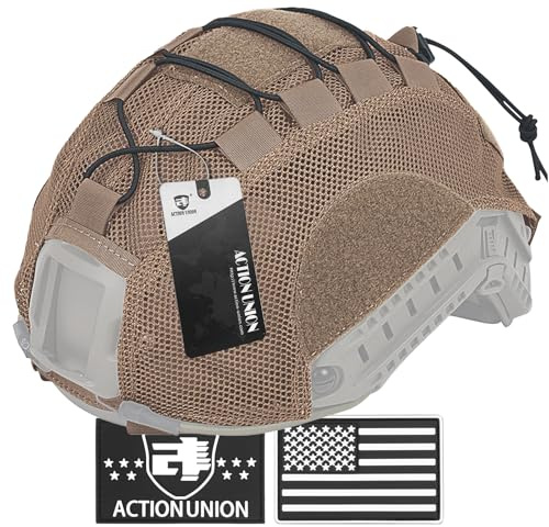 ACTIONUNION Tactical Airsoft Helmet Cover Breathable Mesh Helmet Cover for PJ/BJ/MH Helmet (Tan)