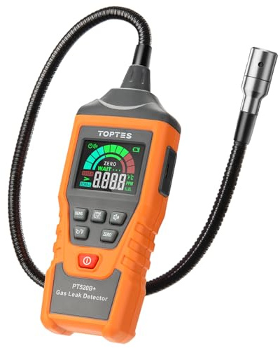Detector de Gas, TopTes PT520B+ Detector de Gas Natural Recargable con Una Sonda de 43,5 cm para Localizar Fugas de Propano, Metano, GLP, medición en PPM o%LEL - Naranja