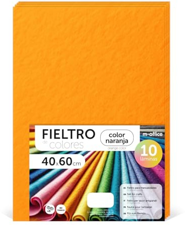 m-office Pannolenci Colorati, Feltro per Lavoretti Creativi, Cucito e Patchwork, Materiale per Scrapbooking e Decorazioni, Set Colori DIY, Ideale Artigianato e Fai-da-te, 40x60cm (Arancione, 10pz)