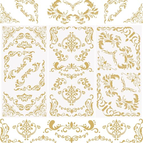 WANDIC 3 Sheets Golden Rub on Transfer Stickers Vintage Mandala Transfer Decals Retro Border Stickers for Crafts Furniture DIY Crafts Decoration,15 * 30cm