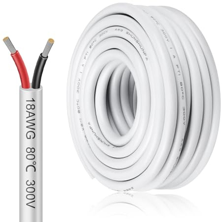 inShareplus 18AWG 2x0.75mm² 10 Meter Electrical Wire 2 Core Electric Cable, 12V/24V/300V White Tinned Copper Wires, 18 Gauge Flexible and Soft Outdoor Cable High Temperature Resistant Extension Wire