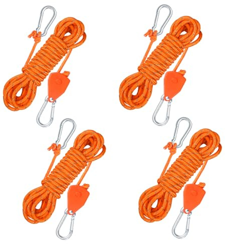Icetop Paracord Tent Guy Ropes, 4 PCS 6M Paracord Ratchet Ropes | Orange Reinforced Metal Ratchet Belts Pulley Tensioners for Outdoor Tents Camping Kayaking Awnings