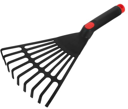 Toyvian Rastrillo de Mano Pequeño de Plástico con Mango Negro para Jardinería, Adecuado para Hojas y Macizos de Flores, Herramienta Portátil para Jardín y Cuidado de Césped, 1 Pieza