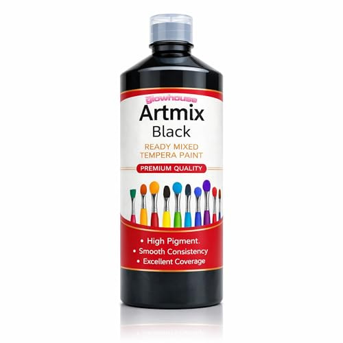 The Glowhouse Artmix Tempera Paint 600ml – Ready Mixed High Pigment Paint – Smooth, Fast Drying, Excellent Coverage – Ideal for Schools, Crafts, Artists & Hobby Use (Black)