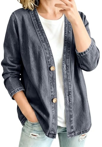 Générique Veste en Jean Femme Casual Chic – Veste Femme Légère Confortable avec Manches Longues Chic et Élégant, Blouson Urbain Jean, Vêtement Mode Décontractée Duotidien
