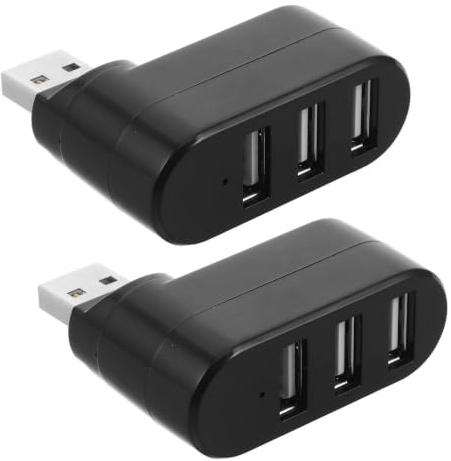 Kisangel 2 st USB-adapterladdningsblock, 3-portars USB-expander bärbar multiporthubb för dator, tangentbord, reseladdningsdocka svart