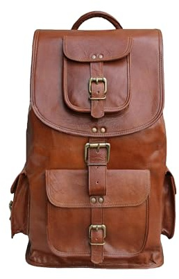 Jaald 45 cm Leder Rucksack Schulrucksack Kurierrucksack Fahrradrucksack Echtleder Wasserdicht für Reise Outdoor Wandern Schule Geschenk Laptop Damen Herren Vintage Leather Backpack OutdoorRucksack