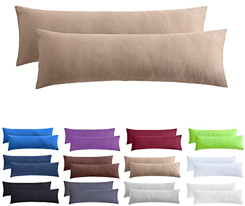 NatureMark 2er Set Jersey Kissenbezüge – 100% Baumwolle – Mit Reißverschluss – Weich & Atmungsaktiv – Sand/Beige, 40x145 cm (Seitenschläferkissen)