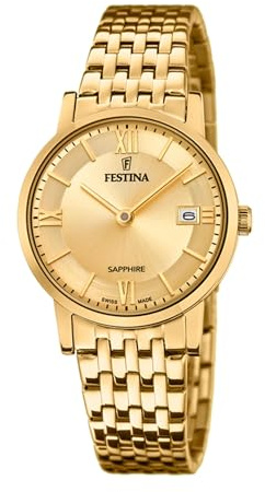 Festina Montre pour Femme F20021/2 Swiss Made Boîtier en Acier Inoxydable Doré Bracelet en Acier Inoxydable Doré
