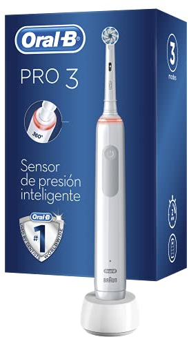 Oral-B Pro 3 3000 Elektrische Zahnbürste, 1 wiederaufladbarer weißer Griff mit Braun-Technologie, 1 Ersatzkopf, sichtbarer Drucksensor