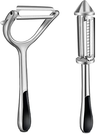 Vegetable Peeler & Julienne Peeler, Potato Apple Peeler with Dual Sharp Swivel Blades, Built-in Potato Eye Remover, Magic Veggie Fruit Peeler with Non-slip Grip for Making Delicious Salad
