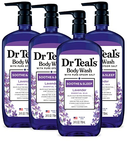 Dr Teal's 4 x Pure Epsom Salt Shower Gel - Soothes and Sleeps with Lavender - 750ml