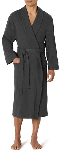 Amazon Essentials Herren Leichter Waffel-Bademantel (Erhältlich In Den Größen Schwer Und Groß), Dunkelgrau Meliert, XS-S