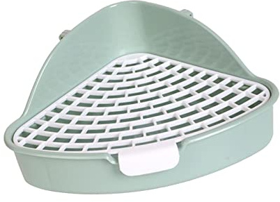 SM SunniMix Caja de Arena para Conejos con Rejilla, Orinal, Caja de Ropa de Cama Triangular, Caja de Inodoro de Esquina para Conejos, Bandeja para Mascotas para, Verde
