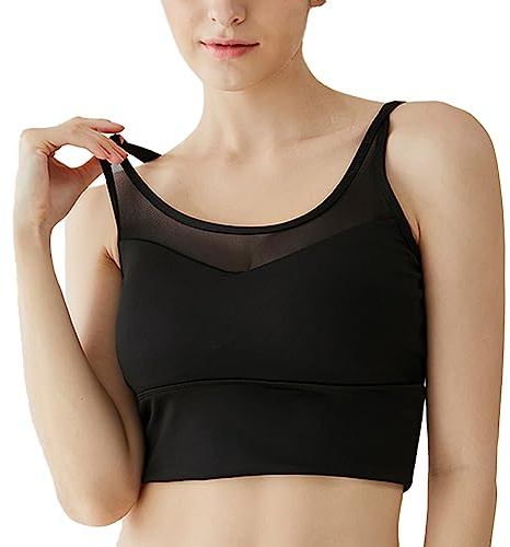 ATRACTIVOLL Sujetador de Deporte Mujer, Bra Deporte Mujer, Sujetador de Camisola, con Almohadillas Extraíbles, Soporte Cruzado de Espalda, Yoga Fitness Gimnasio Correr (XL, Negro)