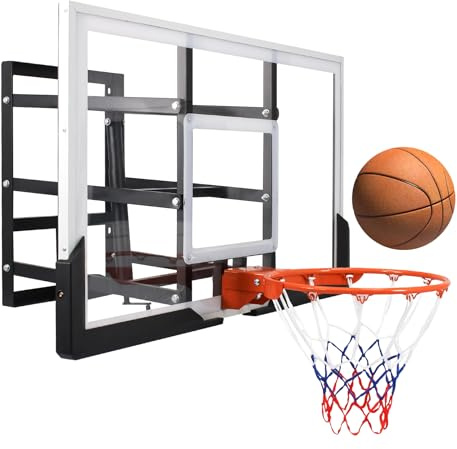 Belinova 54 Basketball Hoop Wall Mount Adjustable-Height Backboard and Rim Indoor Outdoor Full Size Regulation Basketball Goal Wall Mounted for Gyms Garages Schools