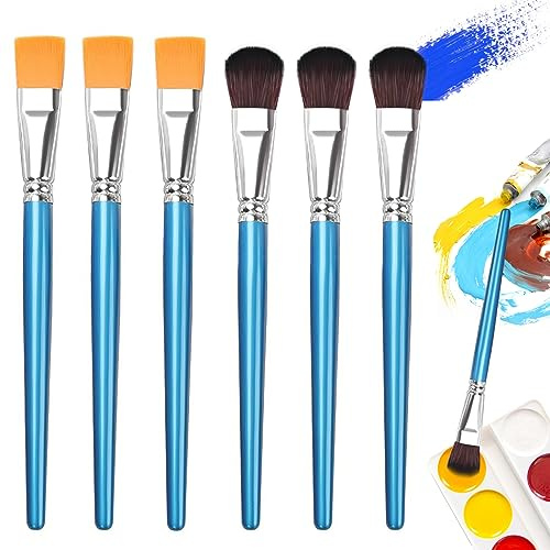 6Pcs Watercolur Paint Brushes Set,1 Inch Oval Blending Paint Brushes Round Pointed Professional Watercolour Brushes with Wooden Handle for Acrylic Painting,Watercolor,Face and Body Art Painting
