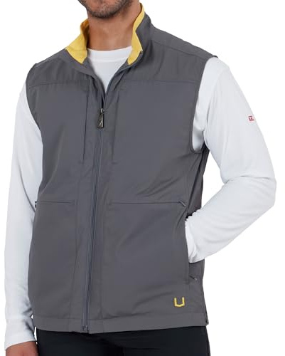 SCOTTeVEST Best Travel Vest for Men - 26 Hidden Pockets - Water Repellent for Travel & More (Fossil Gray/Mustard, Large)