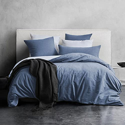MILDLY Housse de Couette 220x240 Coton, 100% Coton Lavé, Certifié Oeko-TEX, Denim Bleu Parure Housse Couette avec Fermeture Éclair, Parure de Lit 220x240 Adulte Coton avec 2 Taie d'oreiller 65x65 cm
