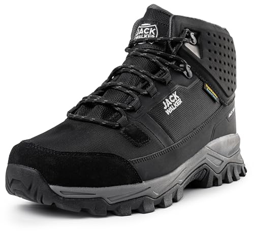 Jack Walker Men's Walking Boots - Genuine Suede Leather & Durable Upper Mesh Material with Memory Foam Insole, Hydroguard Waterproof, Lightweight, Breathable Trekking & Hiking Footwear JW3007 (5 UK)