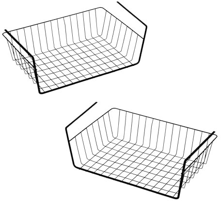 Spetebo Unterregal Hängekorb aus Metall 40 x 26 cm 2er Set - schwarz - Aufbewahrungskorb zum Einhängen an Regalböden - Drahtkorb Organizer Korb für Regal Schrank Küche Büro